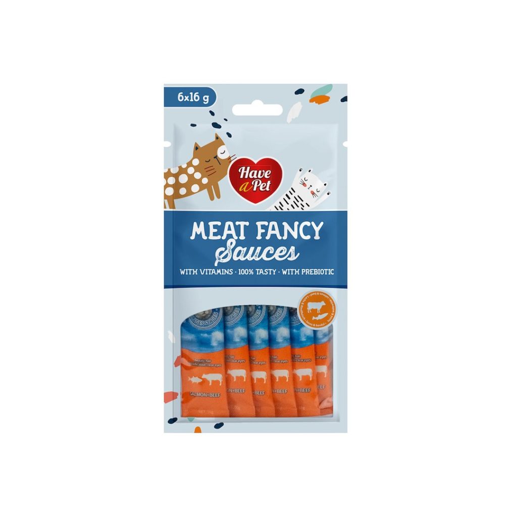 HAP FANCY SAUCES CAT SALMON & BEEF 6X16G